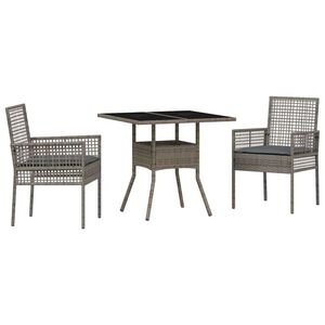 vidaXL Set da Pranzo per Giardino 3 pcs Grigio polyrattan