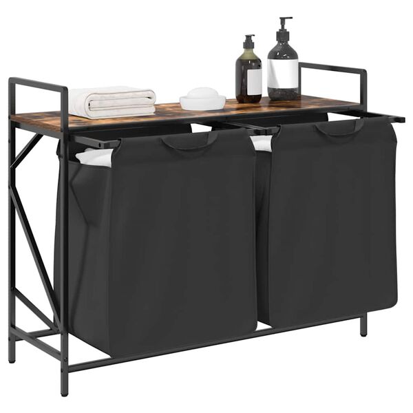 vidaXL Cesto Portabiancheria 2 Scomparti con Ripiano Rovere Fumo