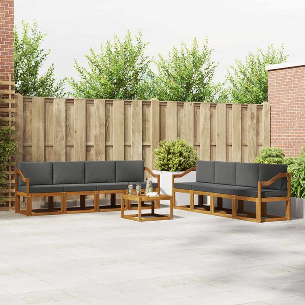 vidaXL Set di divani da esterno con cuscino 9 pcs Naturale e Antracite