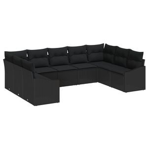 vidaXL Set Divano da Giardino con archiviazione 9 pcs Nero polyrattan