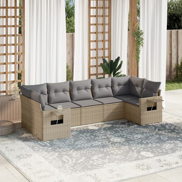 vidaXL Set Divani da Giardino 7 pz con Cuscini Beige in Polyrattan