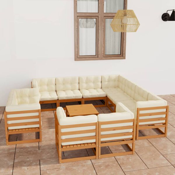 vidaXL Set Salotto Giardino e Cuscini 12 pz Legno Massello Pino Ambra