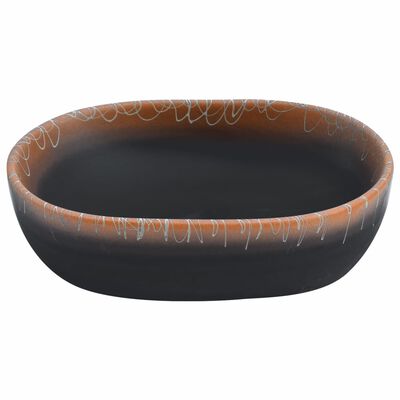 vidaXL Lavabo da Appoggio Nero e Arancione Ovale 47x33x13 cm Ceramica