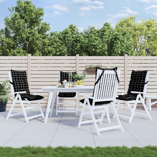 vidaXL Cuscini Sedia Schienale Alto 4 pz Quadri Nero Tessuto Oxford