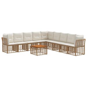 vidaXL Set di divani da esterno 10 pz Naturale e Bianco Crema