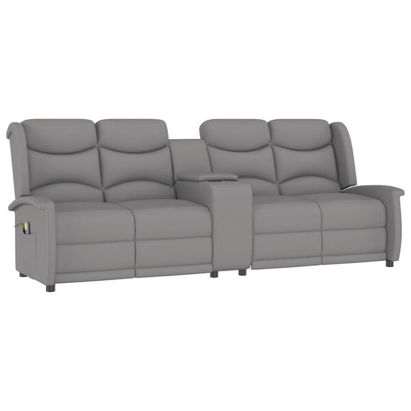 vidaXL Divano Massaggio a 4 Posti con Portabicchieri Grigio Chiaro