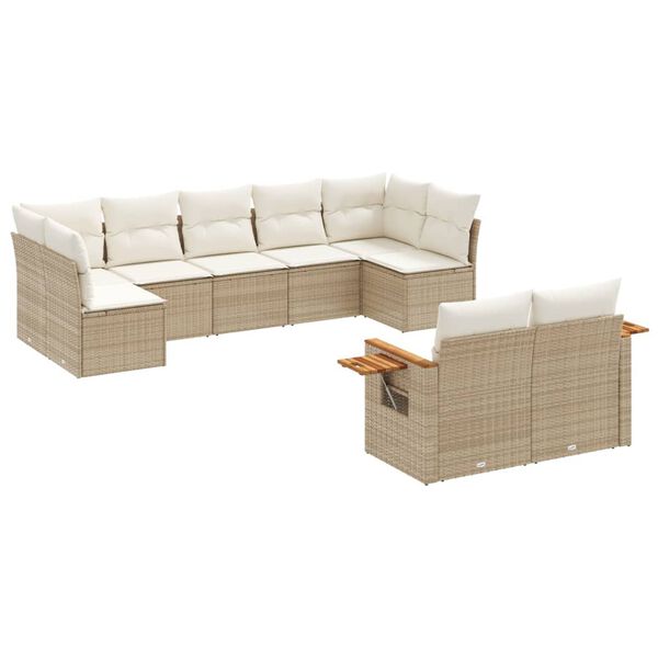vidaXL Set Divano da Giardino 9 pz con Cuscini Beige in Polyrattan