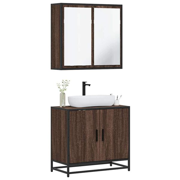 vidaXL Set Mobili da Bagno 2 pz Rovere Marrone in Legno Multistrato