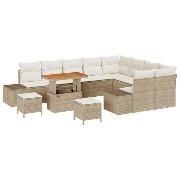 vidaXL Set Divano da Giardino con cuscino 12 pcs Beige Poly Rattan