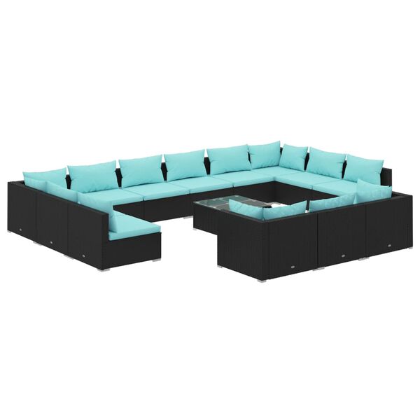 vidaXL Set Divani da Giardino 14 pz con Cuscini in Polyrattan Nero