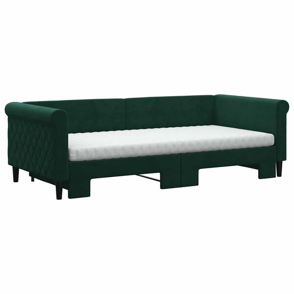 vidaXL Divano Letto Estraibile Materassi Verde Scuro 90x200 Velluto