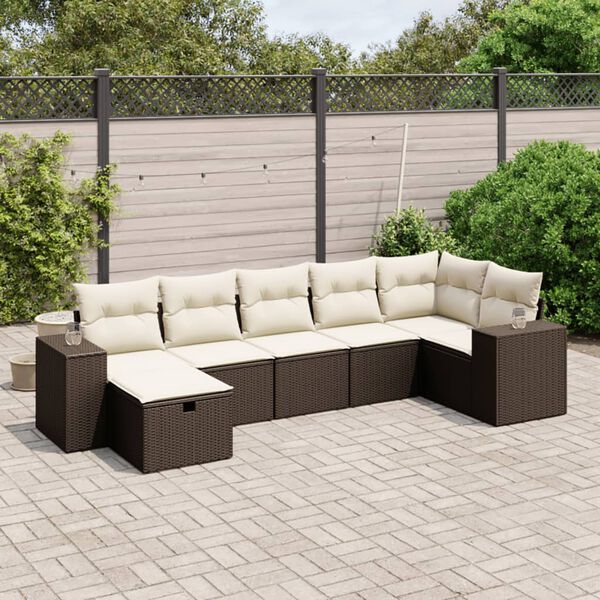 vidaXL Set Divani da Giardino 7 pz con Cuscini Marrone in Polyrattan