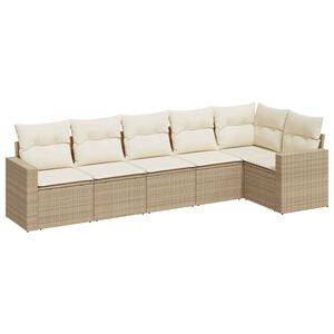 vidaXL Set Divano da Giardino 6 pz con Cuscini Beige in Polyrattan
