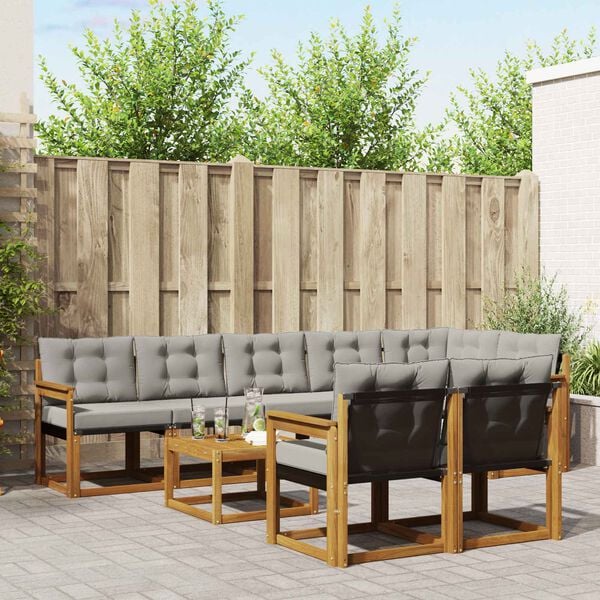 vidaXL Set di divani da esterno 9 pcs Grigio Naturale e Chiaro