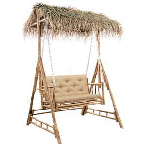 vidaXL Dondolo da Giardino 2 Posti Cuscini Foglie di Palma 202cm Bamb&ugrave;