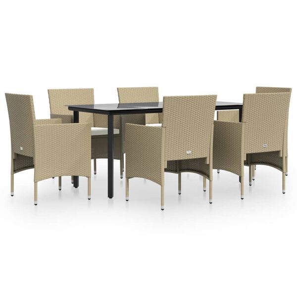 vidaXL Set da Pranzo da Giardino 7 pz con Cuscini Beige e Nero