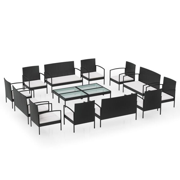vidaXL Set Divani da Giardino 16 pz con Cuscini in Polyrattan Nero