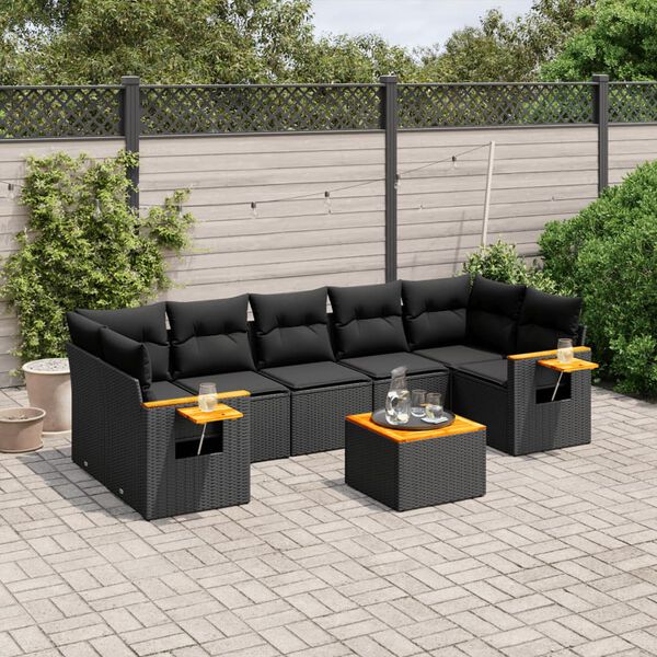 vidaXL Set Divani da Giardino con Cuscini 8 pz Nero in Polyrattan
