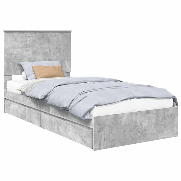 vidaXL Letto con Contenitore con testiera Grigio cemento 90 x 200 cm