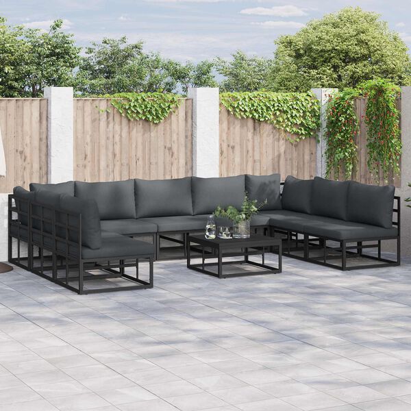 vidaXL Set Divano da Giardino con cuscino 9 pcs Nero Alluminio