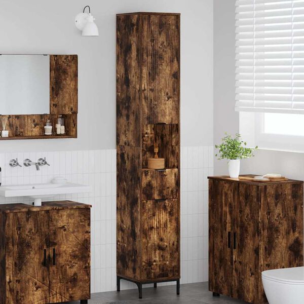 vidaXL Mobile da Bagno con cassetto Rovere fum&eacute; 31,5 x 33 x 190 cm