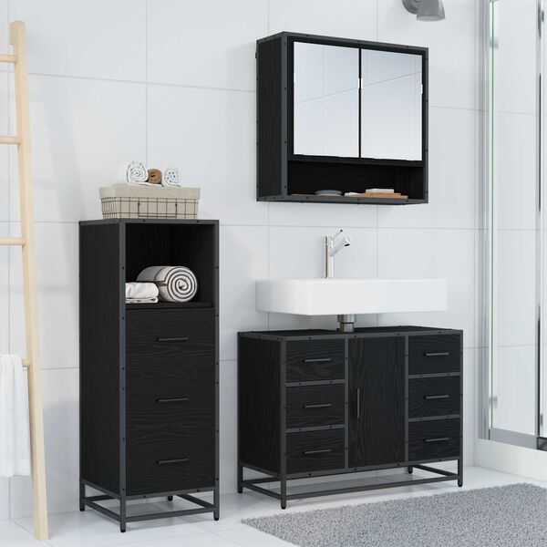 vidaXL Set di mobili per il bagno 3 pcs Rovere Nero Legno multistrato