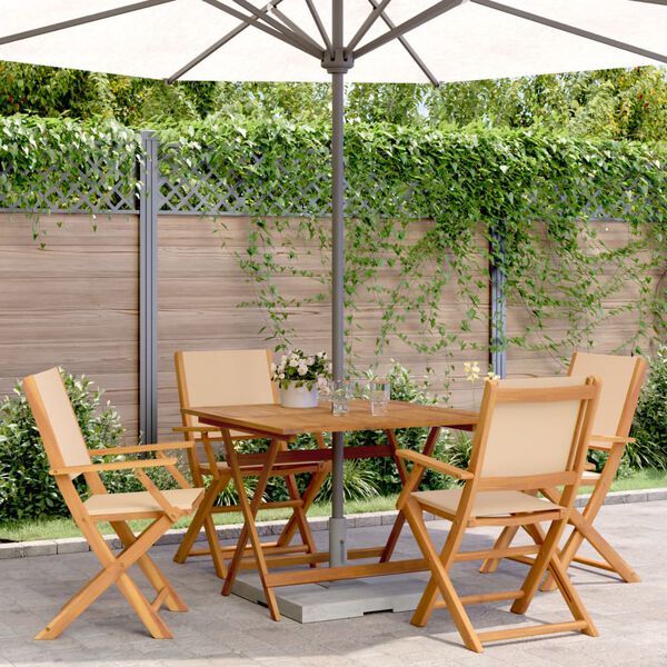 vidaXL Set Pranzo da Giardino 5 pz Beige in Tessuto e Legno Massello