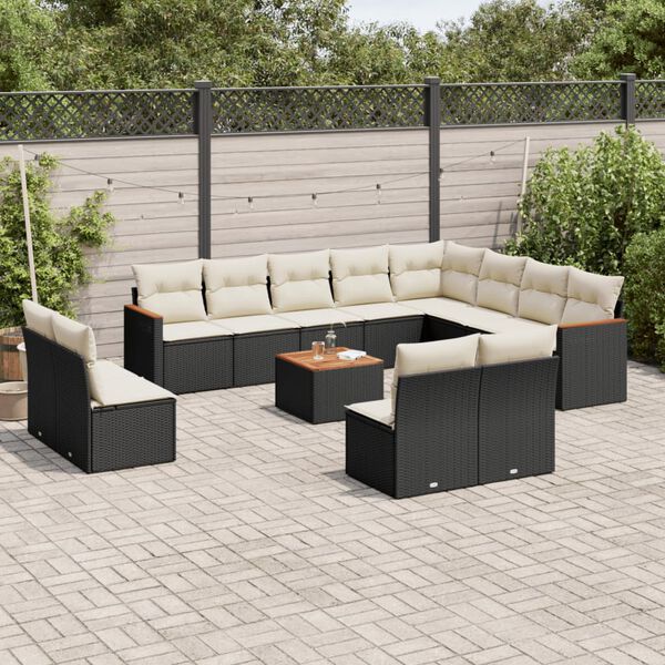 vidaXL Set Divani da Giardino 13pz con Cuscini Nero in Polyrattan