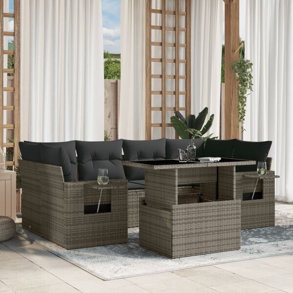 vidaXL Set Divani da Giardino 7 pz con Cuscini Grigio in Polyrattan