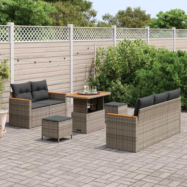 vidaXL Set Divano da Giardino con cuscino Grigio Poly Rattan