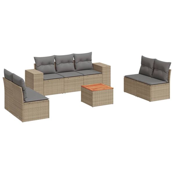 vidaXL Set Divano da Giardino 8 pz con Cuscini Beige in Polyrattan