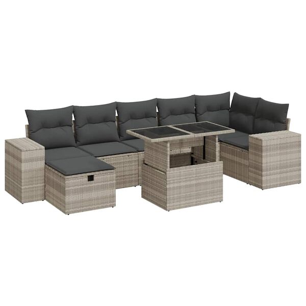 vidaXL Set Divano da Giardino 5pz con Cuscini Grigio Chiaro Polyrattan