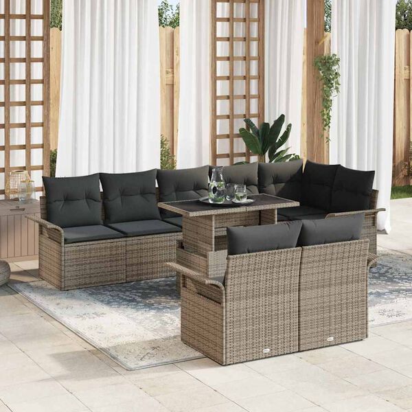 vidaXL Set Divano da Giardino con cuscino 9 pcs Grigio Poly Rattan