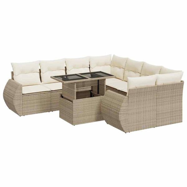 vidaXL Set Divano da Giardino 9 pz con Cuscini Beige in Polyrattan