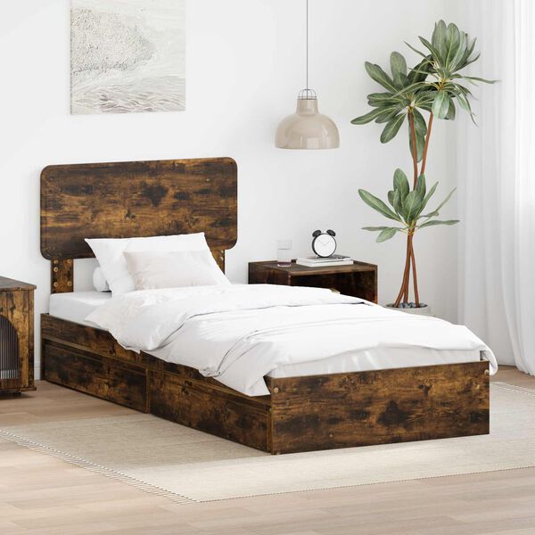 vidaXL Letto con Contenitore Rovere fum&eacute; 90 x 200 cm Legno multistrato