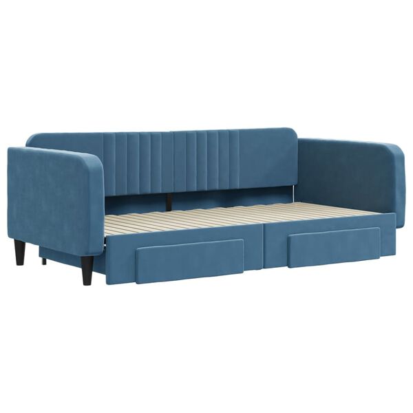 vidaXL Divano Letto Estraibile con Cassetti Blu 100x200 cm in Velluto
