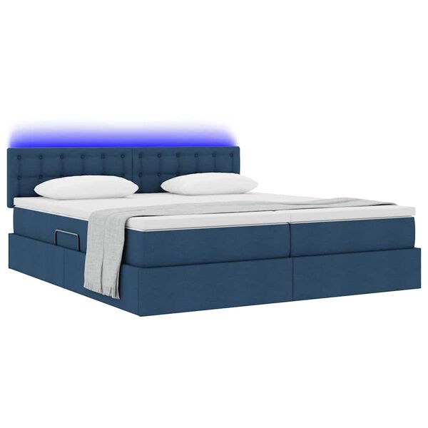 vidaXL Letto con luci a strisce a LED Blu 180 x 200 cm Tessuto