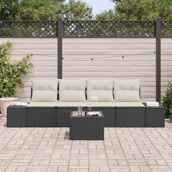 vidaXL Set Divano da Giardino 5 pcs Nero e Crema polyrattan