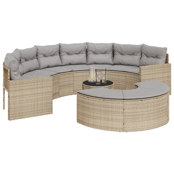 vidaXL Set Divani da Giardino Semicircolare 3 pz in Polyrattan Beige