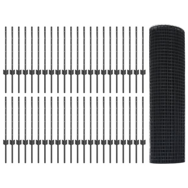 vidaXL Recinzione con Posto Grigio 0,5 x 100 m Acciaio e PVC