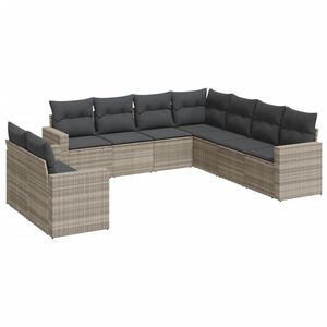 vidaXL Set Divano da Giardino 9pz con Cuscini Grigio Chiaro Polyrattan