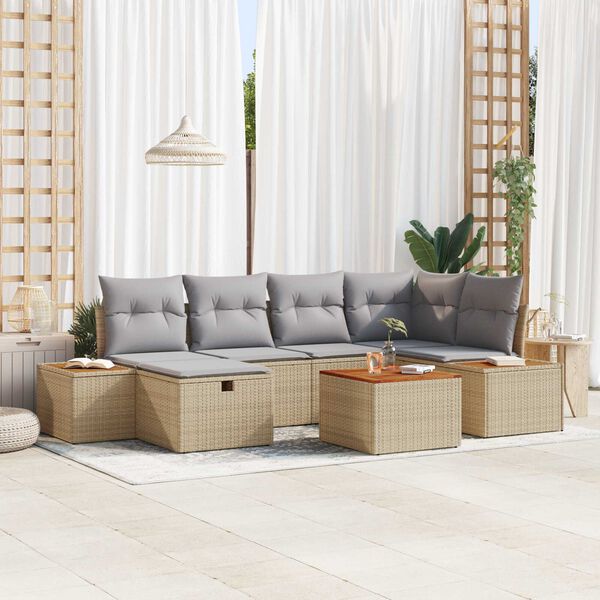 vidaXL Set Divano da Giardino con cuscino 7 pcs Beige polyrattan