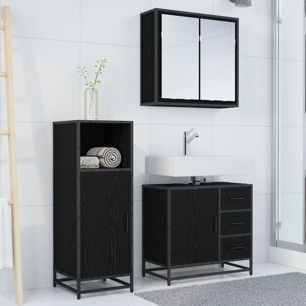 vidaXL Set di mobili per il bagno 3 pcs Rovere Nero Legno multistrato