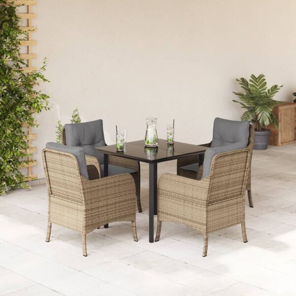 vidaXL Set da Pranzo da Giardino 5 pz con Cuscini Beige in Polyrattan