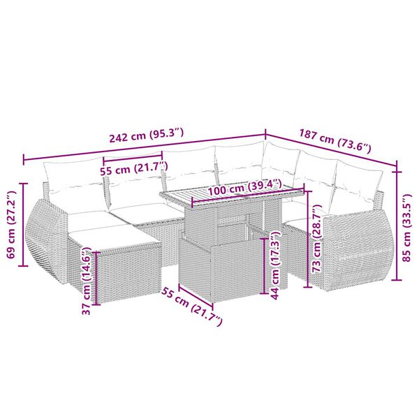 vidaXL Set Divano da Giardino 8 pz con Cuscini Beige in Polyrattan