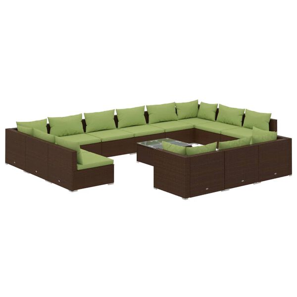 vidaXL Set Divani da Giardino 14 pz con Cuscini in Polyrattan Marrone