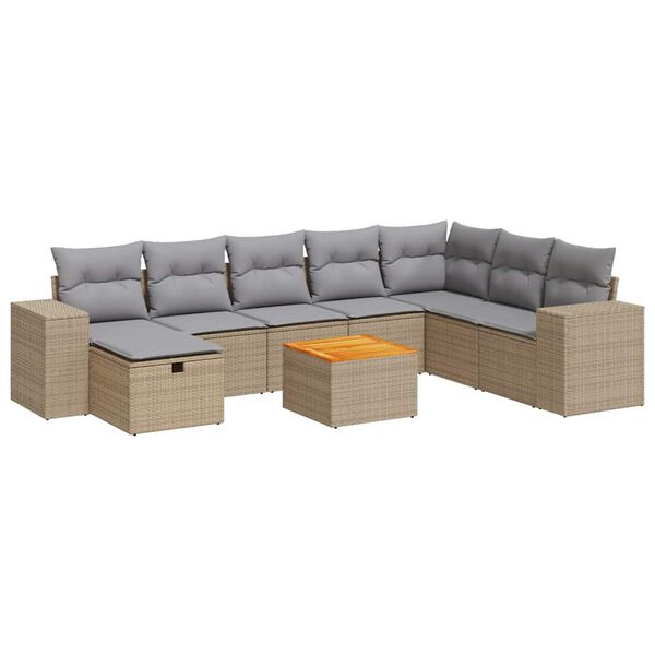 vidaXL Set Divano da Giardino 9 pz con Cuscini Beige in Polyrattan
