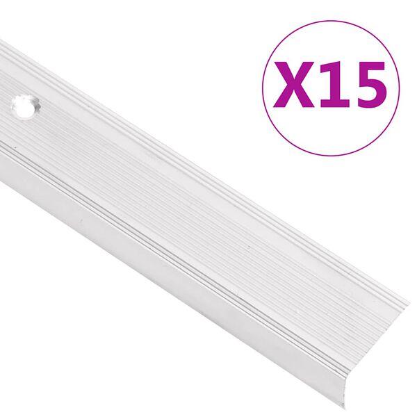 vidaXL Profili a L per Gradini 15 pz in Alluminio 90 cm Argento