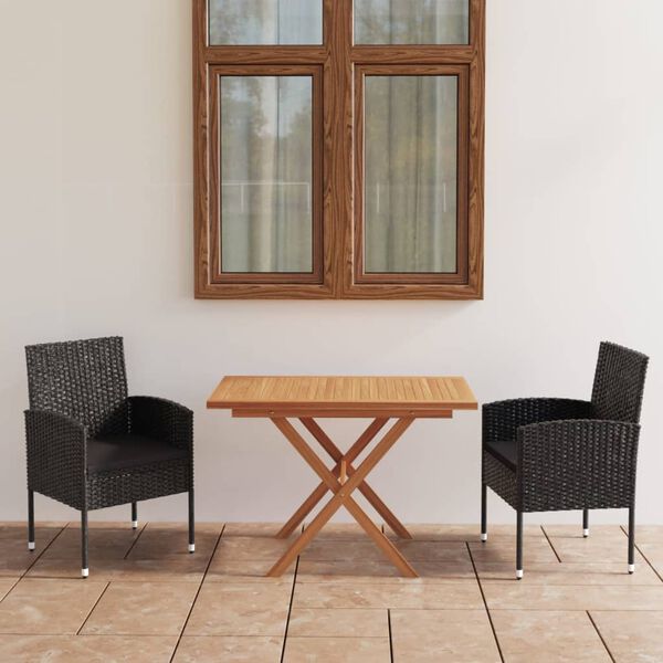 vidaXL Set da Pranzo Giardino 3 pz Polyrattan e Massello Acacia Nero