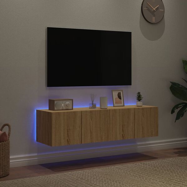 vidaXL Mobili TV a Parete con Luci LED 2pz Rovere Sonoma 60x35x31 cm